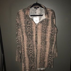 Missguided Pink Snake Print Oversized Shirt Dress